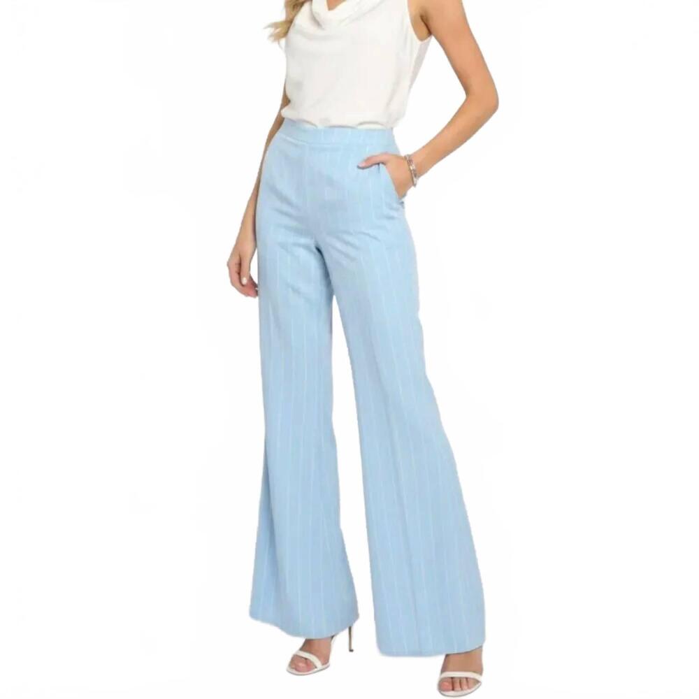 NEW SAGE THE LABEL striped palazzo pants in blue white